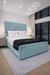 Plush Velvet Duck Egg - Regent Grandeur Luxury Upholstered Bed Frame – Premium Deep Panelled Headboard