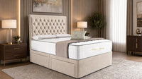 Naples Beige - Regency Chesterfield Luxe Divan Bed with Storage – Deep Buttoned Upholstered Bed Frame
