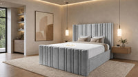 Plush Velvet Silver - Kensington Fluted Luxury Ottoman Storage Bed
