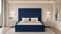 Plush Velvet Sapphire - Savoy Luxury Panel Bed – Premium Upholstered Bed Frame with Grand Framed Headboard