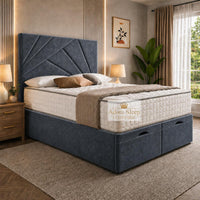 Naples Charcoal - Meridian Abstract Geometry Ottoman Divan Bed | Luxury Hydraulic Storage Bed Frame