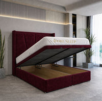Plush Velvet Maroon - Valençay Flared Sunburst Wingback Bed | Luxury Divan Ottoman Upholstered Bed Frame