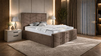 Naples Mink - Valentina Luxury Chevron Panel Bed – Designer Upholstered Bed Frame with Statement Headboard & Footboard