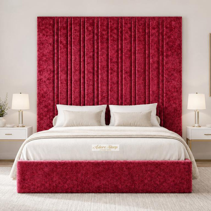 Crushed Velvet Red - Grosvenor Grand Channel Luxury Ottoman Storage Bed