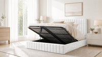 Crushed Velvet White - Carlton Channel Luxury Ottoman Storage Bed