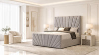 Plush Velvet Steel - Riviera Fan Luxury Sculpted Ottoman Storage Bed