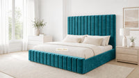 Crushed Velvet Teal - Carlton Channel Luxury Ottoman Storage Bed