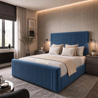 Naples Blue - Radisson Luxury Fluted Bed – Premium Upholstered Bed Frame with Statement Headboard & Footboard