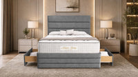 Naples Silver - Monaco Luxe Luxury Divan Bed – Premium Upholstered Panelled Headboard with Storage