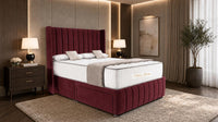 Plush Velvet Maroon - Valentina Vertical Luxe Divan Bed – Channelled Statement Headboard & Storage