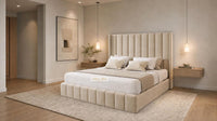 Naples Sand - Chelsea Luxury Channel Panel Bed – Premium Upholstered Bed Frame with Statement Headboard