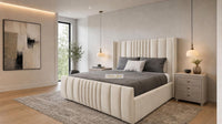 Naples Cream - Mayfair Luxury Panelled Bed – Premium Upholstered Bed Frame with Statement Headboard & Footboard