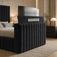 Naples Black - Mayfair Luxury Channelled TV Bed – Premium Upholstered Bed Frame with Integrated TV Footboard