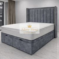 Plush Velvet Steel - Grand Elysee Luxury Panelled Upholstered Bed Frame with Divan Ottoman Storage