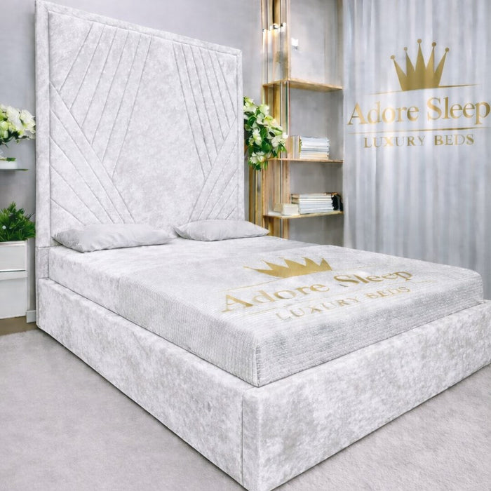 Crushed Velvet White - Seraphina Luxe Geometric Upholstered Bed Frame | Luxury Designer Statement Bed