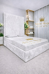 Crushed Velvet White - Seraphina Luxe Geometric Upholstered Bed Frame | Luxury Designer Statement Bed