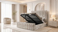 Crushed Velvet Champagne - Buckingham Tailored Luxury Panelled Ottoman Storage Bed