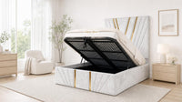 Crushed Velvet White - Monaco V-Line Luxury Geometric Ottoman Storage Bed