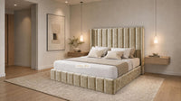 Crushed Velvet Gold - Chelsea Luxury Channel Panel Bed – Premium Upholstered Bed Frame with Statement Headboard