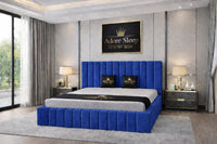 Plush Velvet Sapphire - Valentina Grande Luxury Channel-Tufted Upholstered Bed Frame