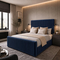 Plush Velvet Sapphire - Mayfair Flute Luxury Ribbed Upholstered Bed Frame