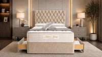 Naples Sand - Regency Diamond Luxury Divan Bed – Deep Button-Tufted Headboard with Premium Upholstered Frame & Storage