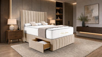 Naples Sand - Valentina Vertical Luxe Divan Bed – Channelled Statement Headboard & Storage