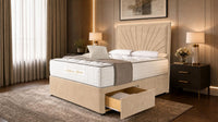 Plush Velvet Beige - Aurelia Luxury Sunburst Divan Bed – Designer Upholstered Bed Frame