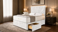 Crushed Velvet White - Aurelia Luxury Sunburst Divan Bed – Designer Upholstered Bed Frame