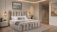 Crushed Velvet Mink - Belgravia Regent Luxury Panelled Ottoman Storage Bed