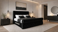Plush Velvet Black - Windsor Chesterfield Luxury Scroll Bed Frame