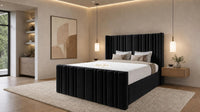 Plush Velvet Black - Kensington Fluted Luxury Ottoman Storage Bed