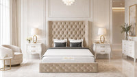 Plush Velvet Begie - Claridge Chesterfield Luxury Deep-Button Ottoman Storage Bed