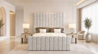 Crushed Velvet Champagne - Langham Column Luxury Panelled Ottoman Storage Bed