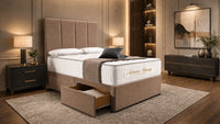Naples Mink - Kensington Grande Luxury Divan Bed – Premium Upholstered Bed Frame with Tall Vertical Panel Headboard