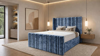 Crushed Velvet Denim Blue - Kensington Fluted Luxury Ottoman Storage Bed