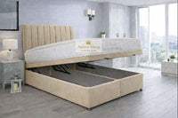 Naples Beige - Regency Lined Panel Luxury Solid Ottoman Storage Bed Frame