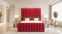 Crushed Velvet Red - Langham Column Luxury Panelled Ottoman Storage Bed