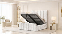Crushed Velvet White - Langham Column Luxury Panelled Ottoman Storage Bed
