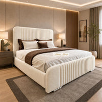 Naples Cream - Beaumont Luxury Fluted Wing Bed – Designer Upholstered Bed Frame with Statement Headboard & Footboard