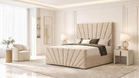 Naples Beige - Riviera Fan Luxury Sculpted Ottoman Storage Bed