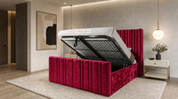 Crushed Velvet Red - Kensington Fluted Luxury Ottoman Storage Bed