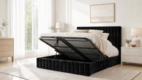 Crushed Velvet Black - Carlton Channel Luxury Ottoman Storage Bed