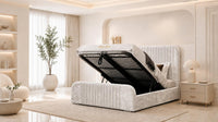 Crushed Velvet White - Beaumont Arc Luxury Ribbed Ottoman Storage Bed