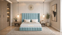 Plush Velvet Duck Egg - Chelsea Luxury Channel Panel Bed – Premium Upholstered Bed Frame with Statement Headboard