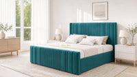 Plush Velvet Teal - Savoy Ribbed Luxury Ottoman Storage Bed