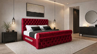 Crushed Velvet Red - Windsor Chesterfield Luxury Scroll Bed Frame