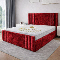 Crushed Velvet Red - Astoria Luxe Luxury Vertical Panelled Upholstered Bed Frame