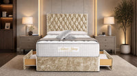 Crushed Velvet Gold - Regency Diamond Luxury Divan Bed – Deep Button-Tufted Headboard with Premium Upholstered Frame & Storage