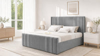 Plush Velvet Grey - Savoy Ribbed Luxury Ottoman Storage Bed